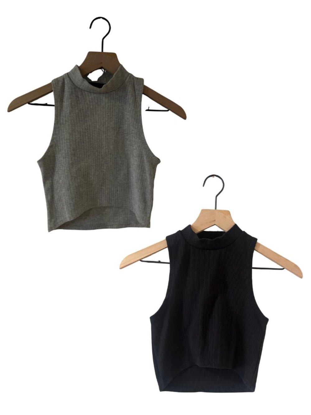 Two Pack Forever 21 Mock Neck Crop Tanks - Black & Heather Gray, Size S